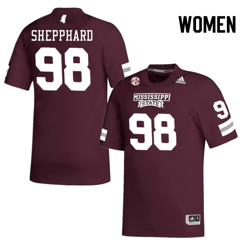 Women #98 Ashun Shepphard Mississippi State Bulldogs College Football Jerseys Stitched-Maroon